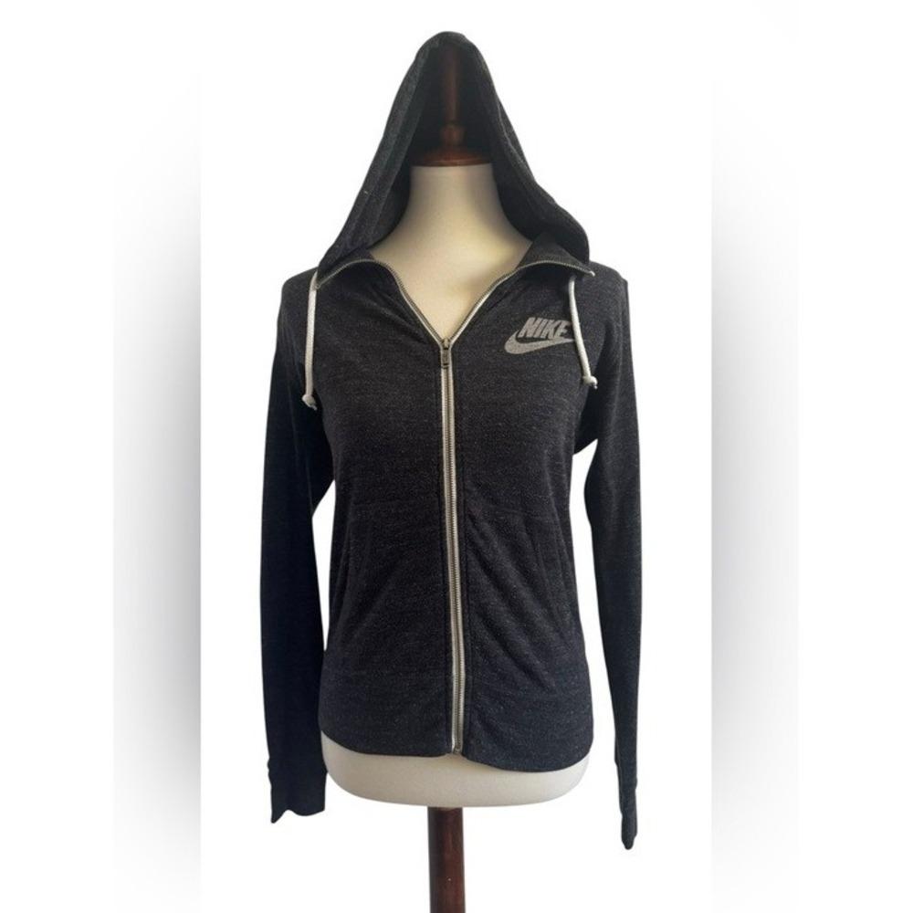 Nike Womens Full Zip Hoodie Charcoal Heather Grey Lightweight Jersey Size Small
